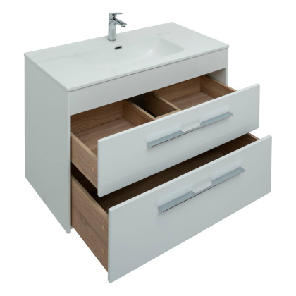 Мебель для ванной Aquanet Августа 100 белый (ручка хром, раковина Flat) Мебель для ванной Aquanet Августа 100 белый (ручка хром, раковина Flat)