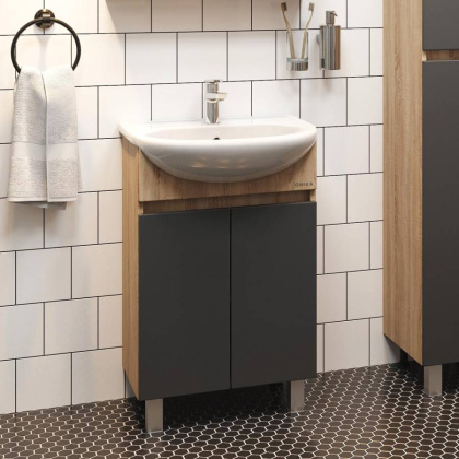 Тумба Onika Милтон 60 напольная, серая/дуб сонома (ум. Уют 60)