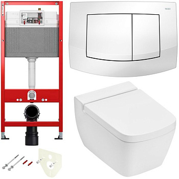Комплект установки подвесного унитаза: модуль, панель TECEambia белая, унитаз TECEone