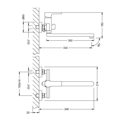 Смеситель универсальный с плоским изливом 30 см,  поворотный переключатель, латунь/хром