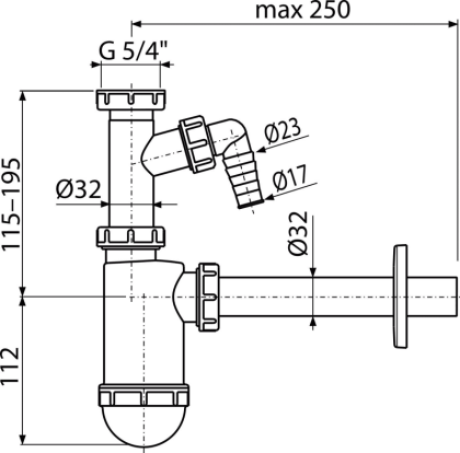 Сифон для умывальника DN32 со штуцером и накидной гайкой 5/4" Сифон для умывальника DN32 со штуцером и накидной гайкой 5/4"
