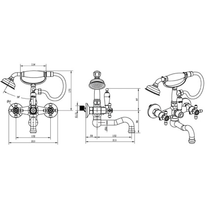 Смеситель для ванны (душевой комплект) Camelia бронза_Комплект
