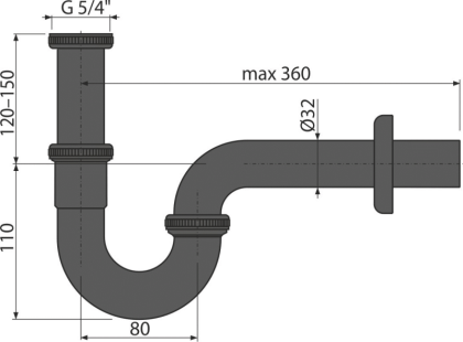 Сифон для умывальника DN32, U-форма с накидной гайкой 5/4", металл Сифон для умывальника DN32, U-форма с накидной гайкой 5/4", металл