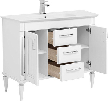 Тумба под раковину Aquanet Селена 105 белый/серебро (3 ящика, 2 дверцы)