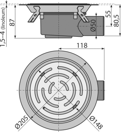 Сливной трап 150 мм с фланцем из нержавеющей стали для винила