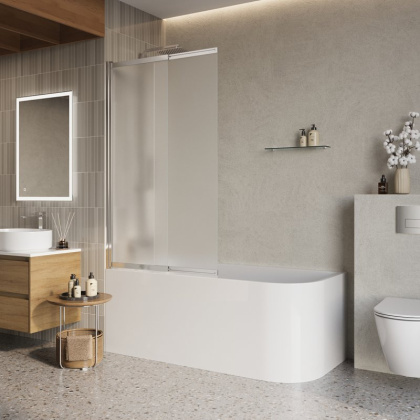 LUCE-VF-11-90/145-C-Cr Душевая шторка на ванну, Условный размер, мм:900x1450 Габариты с диапазоном регулировок, мм:900-915  LUCE-VF-11-90/145-C-Cr Душевая шторка на ванну, Условный размер, мм:900x1450 Габариты с диапазоном регулировок, мм:900-915