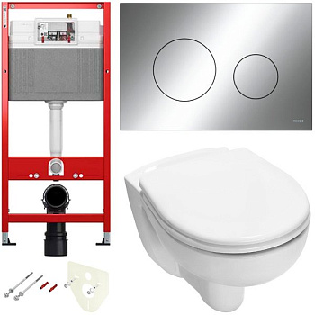 Комплект установки подвесного унитаза: модуль, панель TECEloop хром глянцевый, унитаз TECE V04