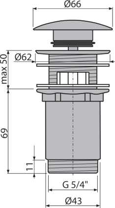 Донный клапан сифона для умывальника CLICK/CLACK 5/4", цельнометаллический с переливом и большой заглушкой, GOLD-мат Донный клапан сифона для умывальника CLICK/CLACK 5/4", цельнометаллический с переливом и большой заглушкой, GOLD-мат