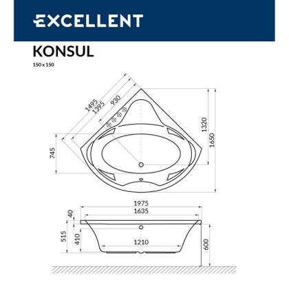 Ванна EXCELLENT Konsul 150x150 "SOFT" (хром) Ванна EXCELLENT Konsul 150x150 "SOFT" (хром)