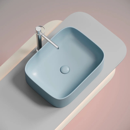 Умывальник чаша накладная прямоугольная (цвет Голубой Матовый) Element 505*380*150мм