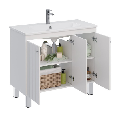 Тумба Lemark ROMANCE 100см под 1 раковину, подвесная/напольная, 3-х дверная, цвет корпуса, фасада: Белый глянец