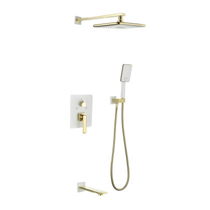 Встраиваемый смеситель с верхним душем 29х19 см, излив 18 см, латунь/белый/золото Встраиваемый смеситель с верхним душем 29х19 см, излив 18 см, латунь/белый/золото