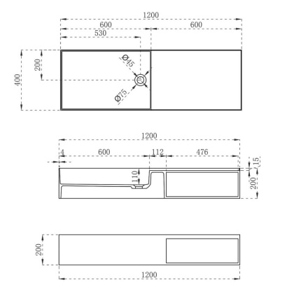 Раковина из искусственного камня Vincea VWB-6S112MW, 1200*400*200, подвесная, цвет белый матовый