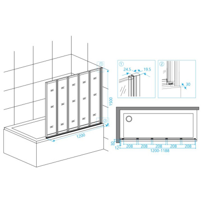 Душевая шторка на ванну RGW SC-22, 03112212-11, 120 х 150 см, профиль - хром