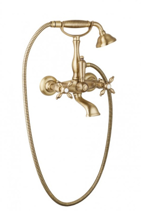 NOSTALGIA-VD-01-Bi Смеситель для ванны с ручным душем Исполнение: Хром, Ручки: Белый  NOSTALGIA-VD-01-Bi Смеситель для ванны с ручным душем Исполнение: Хром, Ручки: Белый