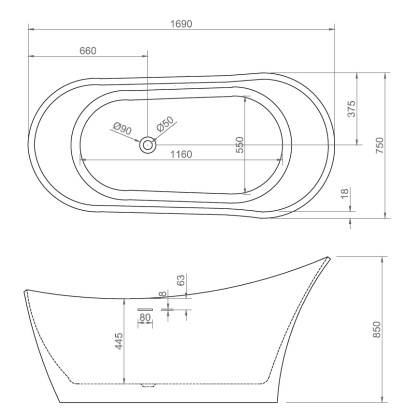 Акриловая ванна Abber 169х75 AB9245 Акриловая ванна Abber 169х75 AB9245