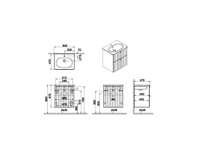 Тумба с раковиной Vitra Root Groove 60 см с круглой раковиной, 2 ящика, матовый серый