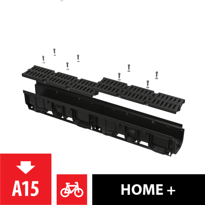 Дренажный канал 100 мм с пластиковой рамой и пластиковой решеткой А15