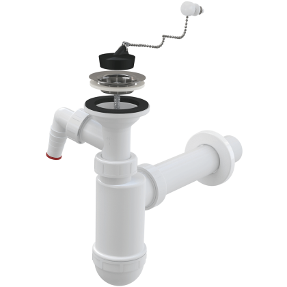 Сифон для умывальника DN40 со штуцером, с нержавеющей peшeткой DN63, с цепочкой Сифон для умывальника DN40 со штуцером, с нержавеющей peшeткой DN63, с цепочкой