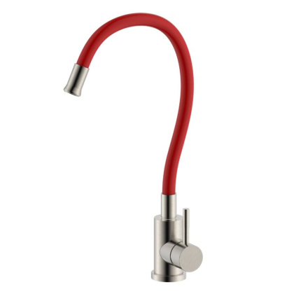 Смеситель красный излив д/кухни нерж сталь с гибким изливом BALEAR, арт.13435-3BL