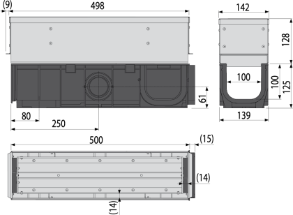 Щелевой дренажный канал с симметричной сервисной надставкой 100 мм, нержавеющая сталь