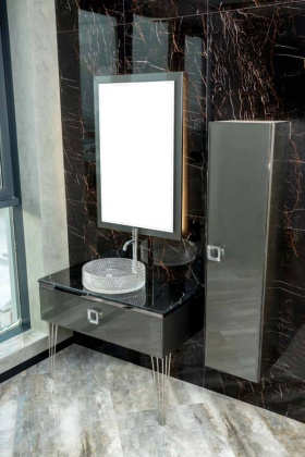 Столешница стекло 80см прямая Глянцевый Графит