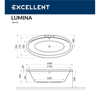 Ванна EXCELLENT Lumina 190x95 "SOFT" (хром) Ванна EXCELLENT Lumina 190x95 "SOFT" (хром)
