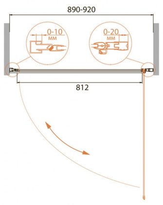 RELAX-B-1-90-C-Bi Душевая дверь Условный размер, мм:900-1850 Габариты с диапазоном регулировок, мм:(890-920)x1850 Ширина входа, мм:812  RELAX-B-1-90-C-Bi Душевая дверь Условный размер, мм:900-1850 Габариты с диапазоном регулировок, мм:(890-920)x1850 Ширина входа, мм:812