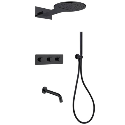 Душевая система ABBER Wasser Kreis AF8150B скрытого монтажа с изливом, термостат, черная матовая Душевая система ABBER Wasser Kreis AF8150B скрытого монтажа с изливом, термостат, черная матовая