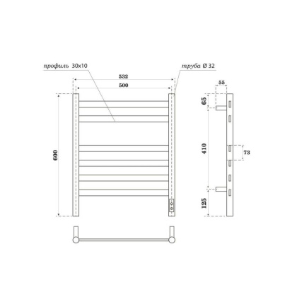 Полотенцесушитель электрический Point Селена PN16856GR П6 500x600, диммер справа, графит премиум Полотенцесушитель электрический Point Селена PN16856GR П6 500x600, диммер справа, графит премиум