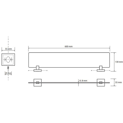 Cтеклянная полка 600мм Cтеклянная полка 600мм