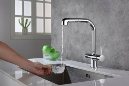 Смеситель Timo Saona 2346/00FL для кухни с подключением фильтра и выдвижной лейкой, хром