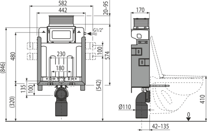 Скрытая система инсталляции для замуровывания в стену, управление сверху или спереди