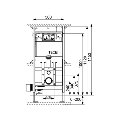 Застенный модуль TECElux 200 с регулировкой высоты, высота установки 1120 мм