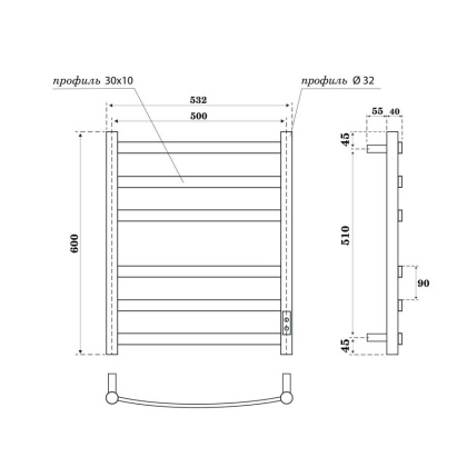 Полотенцесушитель электрический Point Антея PN17856W П6 500x600, диммер справа, белый Полотенцесушитель электрический Point Антея PN17856W П6 500x600, диммер справа, белый