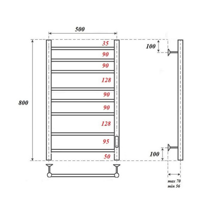 Полотенцесушитель электрический Point Аврора PN10858B П8 500x800 диммер справа, черный Полотенцесушитель электрический Point Аврора PN10858B П8 500x800 диммер справа, черный