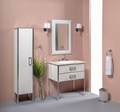 Тумба MONACO 80см h84см белая глянец + хром под раковину моноблок 866-080-WCR Boheme