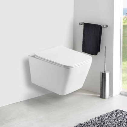 Унитаз подвесной Q-Line VT1-12MW безободковый, цвет матовый белый, ультратонкое сиденье soft-close