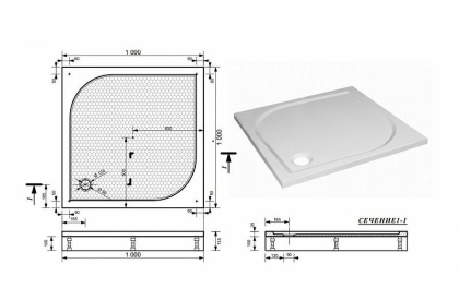 Экран для поддона "Гамма" 1000х1000 стеклопластиковый