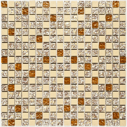 Мозаика стеклянная с камнем Dreams Beige (чип 8*15*15) 300*300(11шт.-0.99м2), м2 Мозаика стеклянная с камнем Dreams Beige (чип 8*15*15) 300*300(11шт.-0.99м2), м2