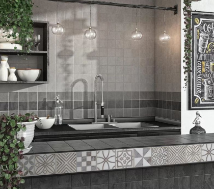 Вставка Амальфи орнамент коричневый  9,8x9,8x0,7