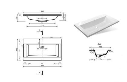 Раковина "Rava 90 silk" 900х480 Раковина "Rava 90 silk" 900х480