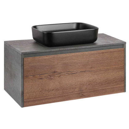 База под накладную раковину Mesa 1000 подвесная, 1 выкатной/1 скрытый ящик soft close, T.Oak + Beton