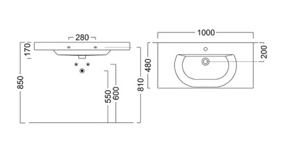 Раковина BUONGIORNO подвесная/мебельная 100, белая глянцевая