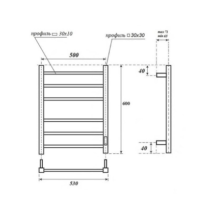 Полотенцесушитель электрический Point Меркурий PN83856B П6 500x600, диммер справа, черный Полотенцесушитель электрический Point Меркурий PN83856B П6 500x600, диммер справа, черный