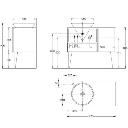 Тумба CONO подвесная с открытой полкой и ящиками 97, белая матовая-синяя CO.97\GEN Тумба CONO подвесная с открытой полкой и ящиками 97, белая матовая-синяя CO.97\GEN