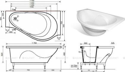 Ванна из искусственного мрамора Эстет Грация R 170x94 Ванна из искусственного мрамора Эстет Грация R 170x94