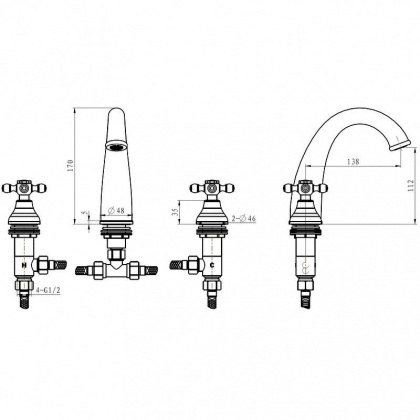 Смеситель для раковины на 3 отверстия_Комплект 297-CRST