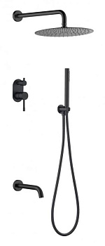 Смеситель встроенный + верхний+ ручной душ, Uno. Black