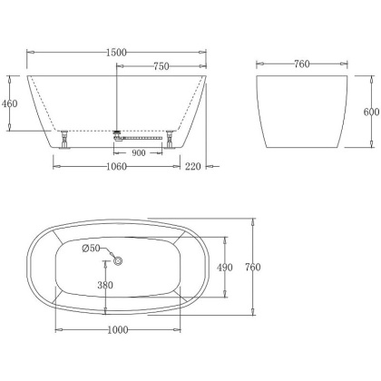 Акриловая ванна без перелива BELBAGNO BB72-1500-W0, 1500x760x600 Акриловая ванна без перелива BELBAGNO BB72-1500-W0, 1500x760x600